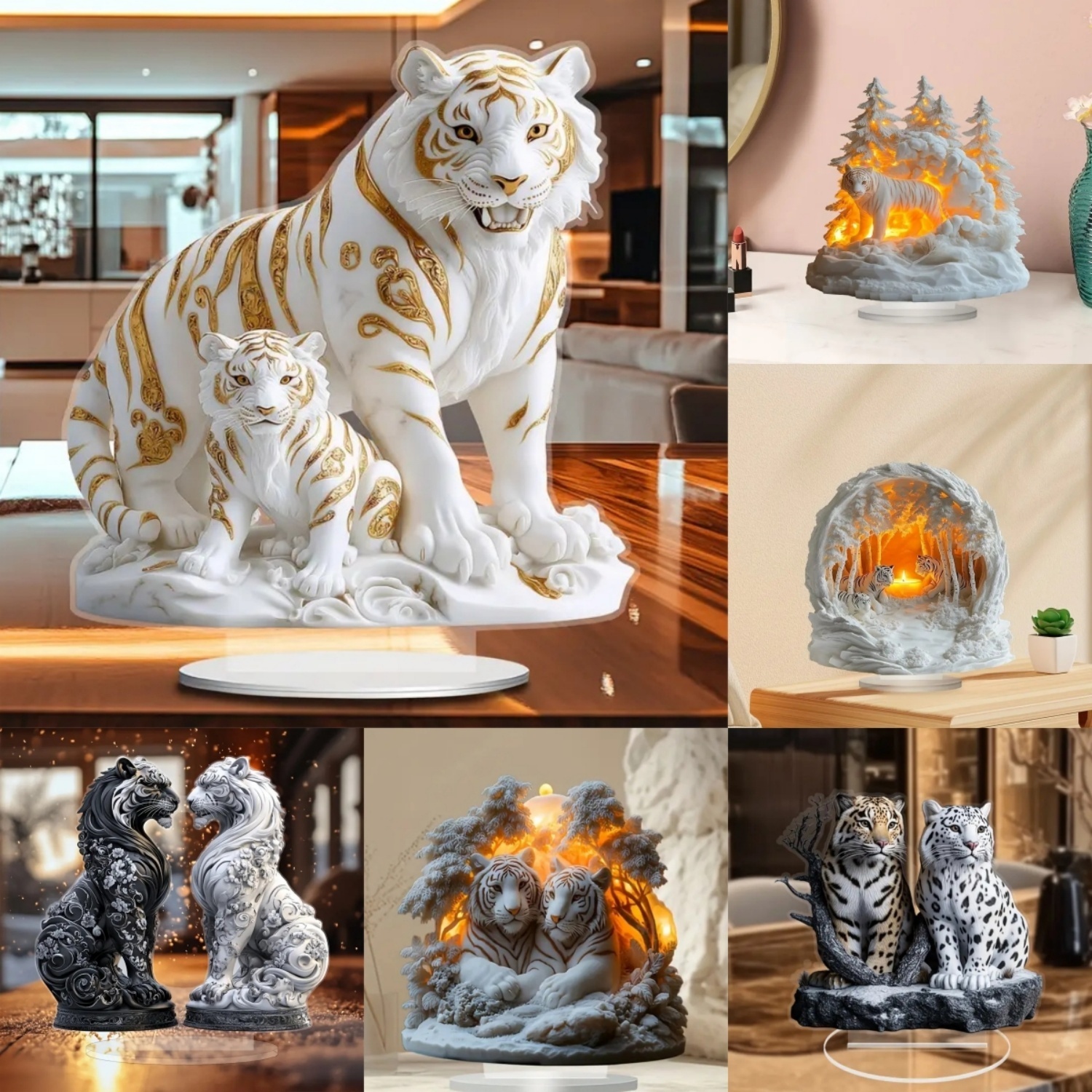 Office Furniture Used - Two Tigers Statue,2D Flat Animals Acrylic