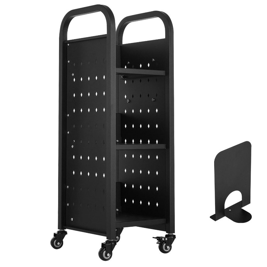 Book Cart Rolling - Rolling Library Book Cart 3‑Tier L‑Shaped