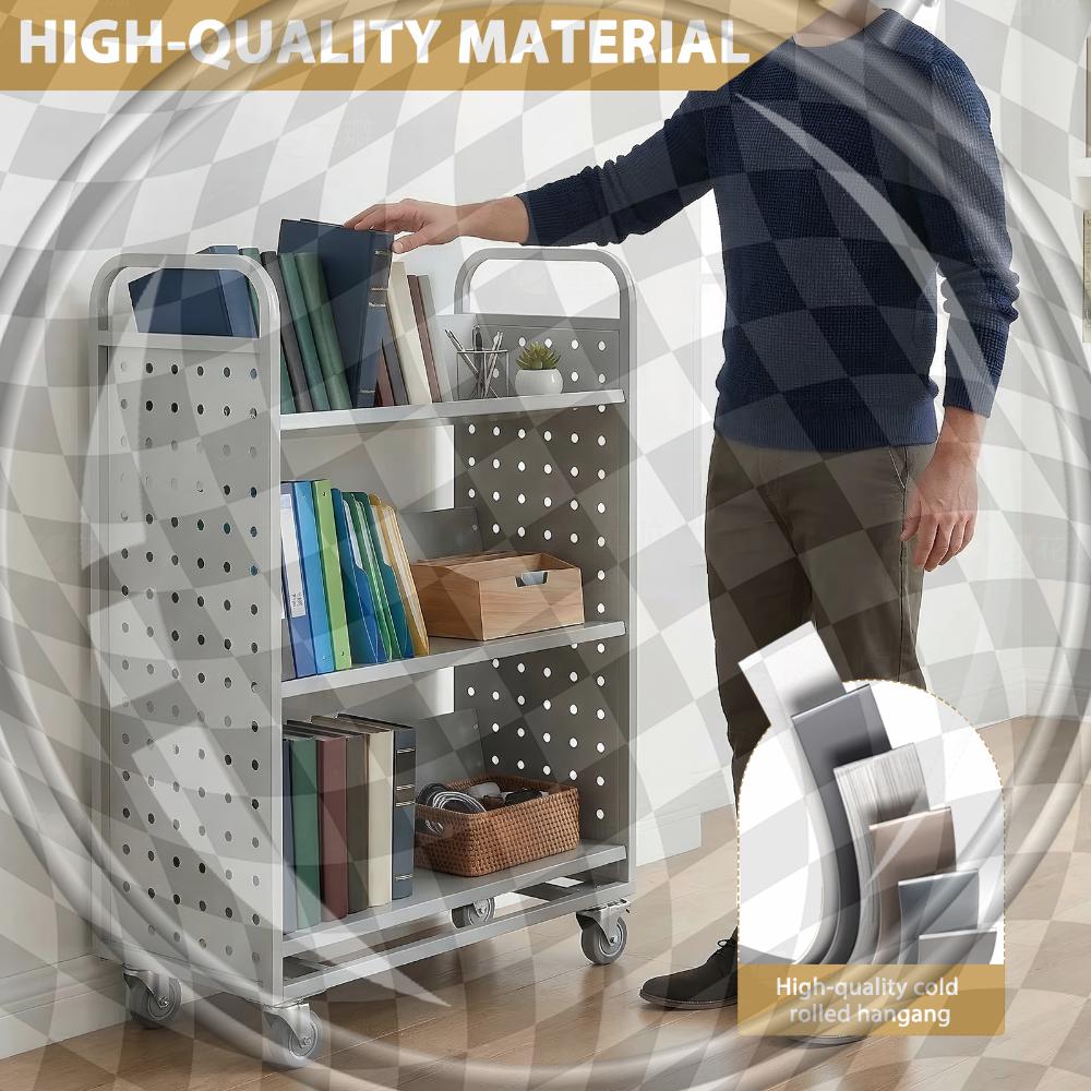Book Cart Rolling - Rolling Book Cart Slanted Single Sided