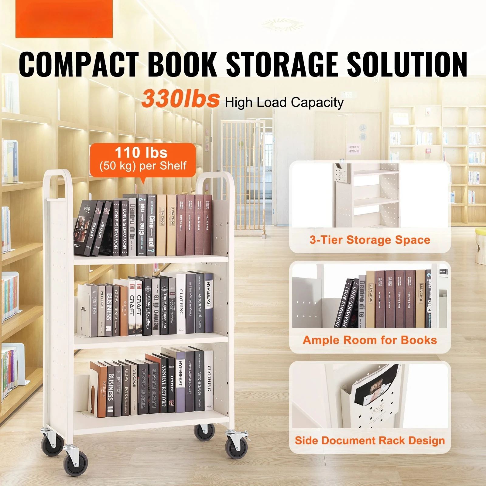 330lbs Library Book Cart L-Sha - Book Cart Rolling avis et prix