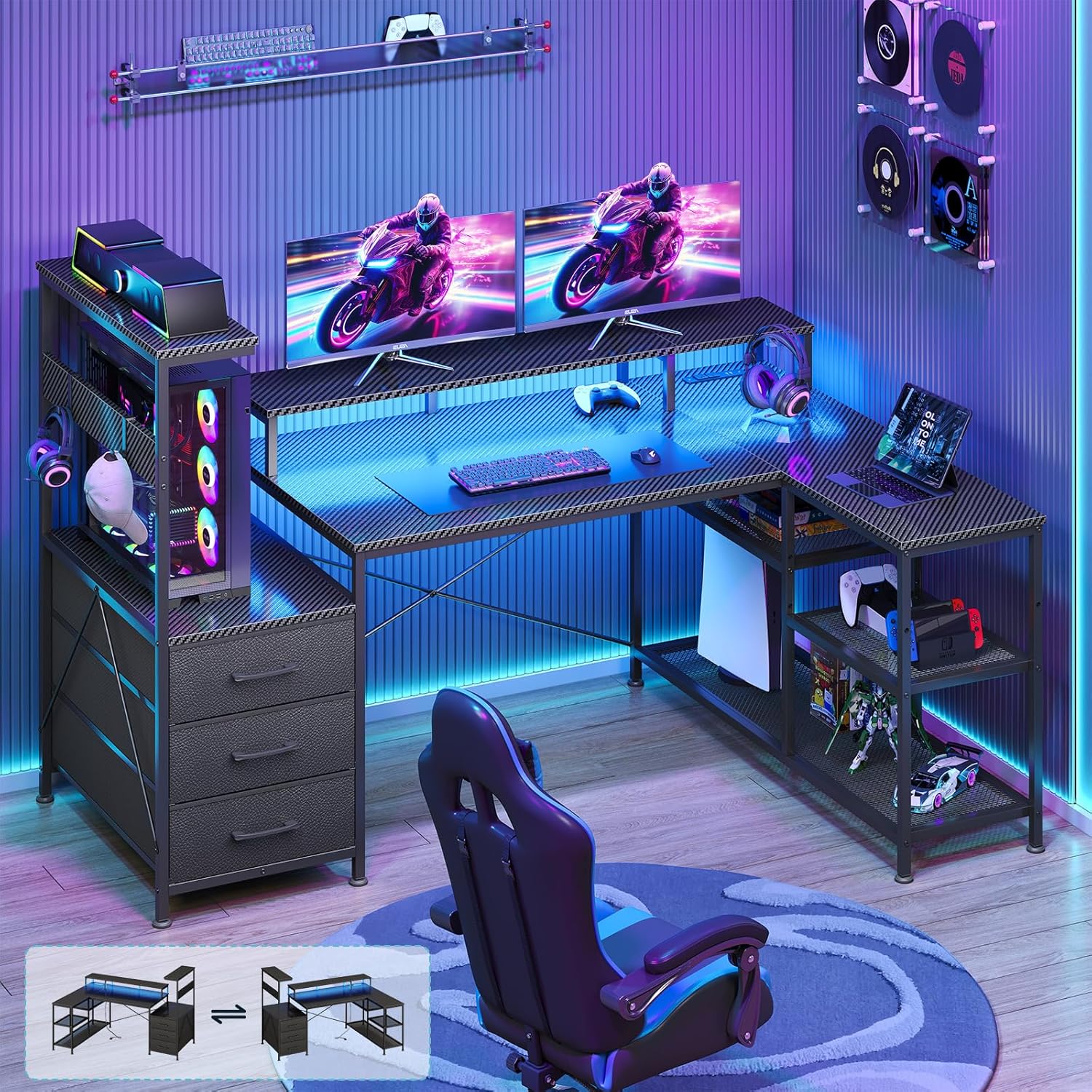 L Shaped Gaming Desk with Draw - Office Furniture Com avis et prix