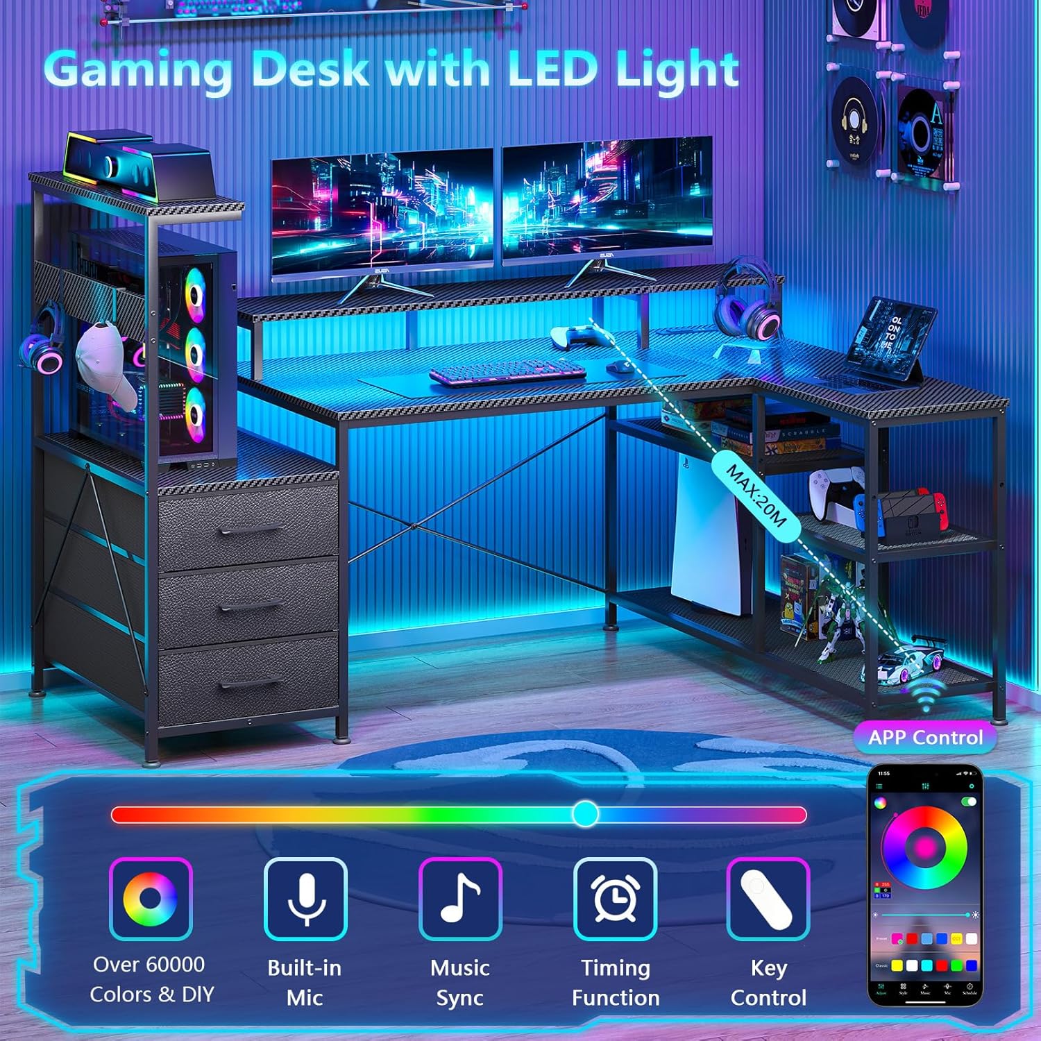 L Shaped Gaming Desk with Draw - Office Furniture Com avis et prix