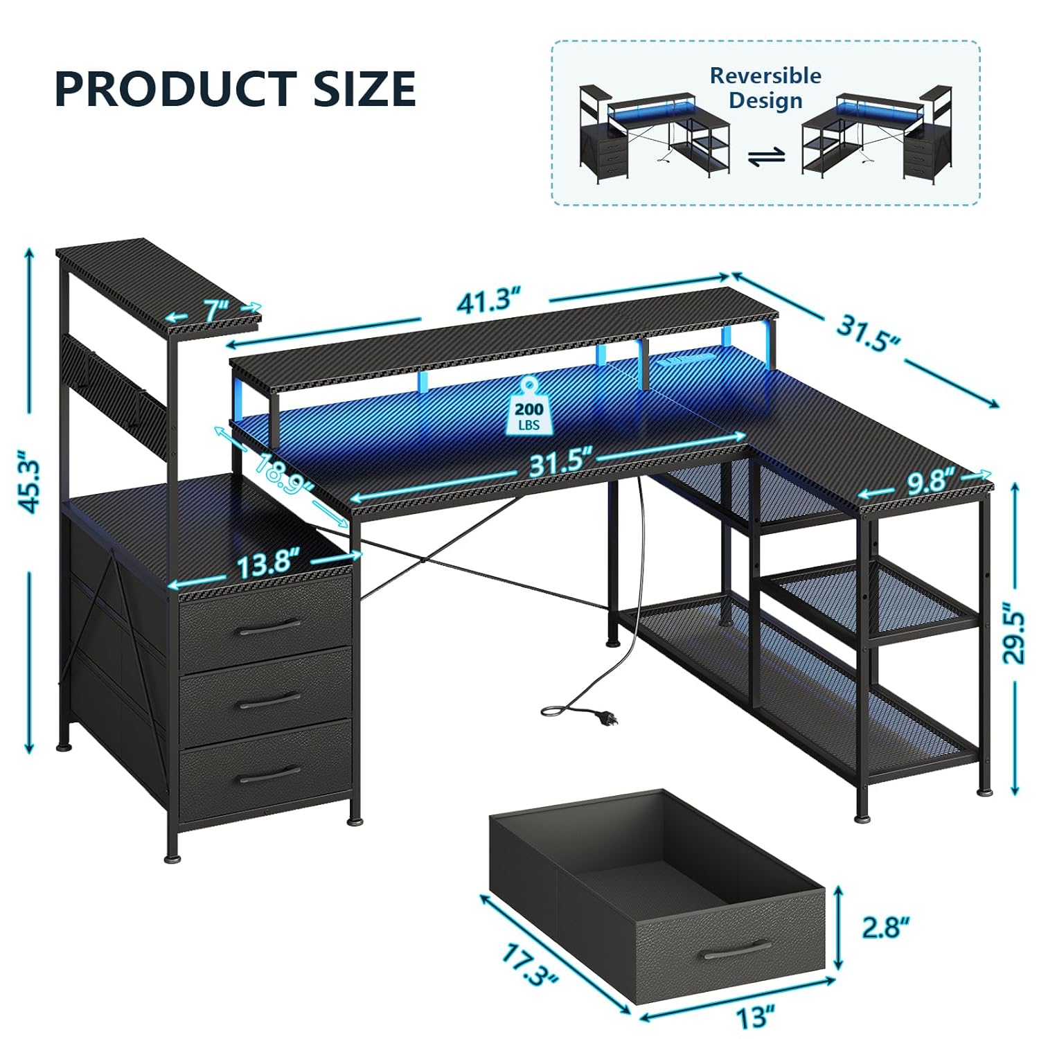 L Shaped Gaming Desk with Draw - Office Furniture Com avis et prix