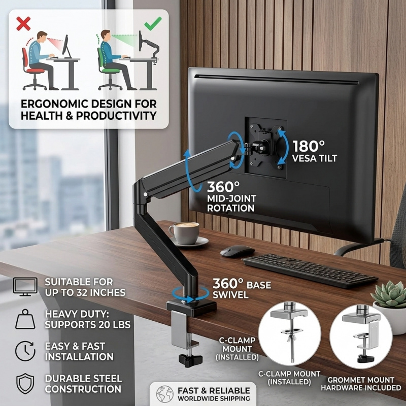 Heavy Duty Computer Desk Mount - Adjustable Monitor Mount avis et prix