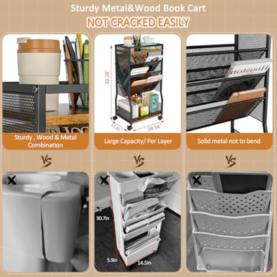 8 Tier Rolling Book Cart with  - Book Cart Rolling avis et prix