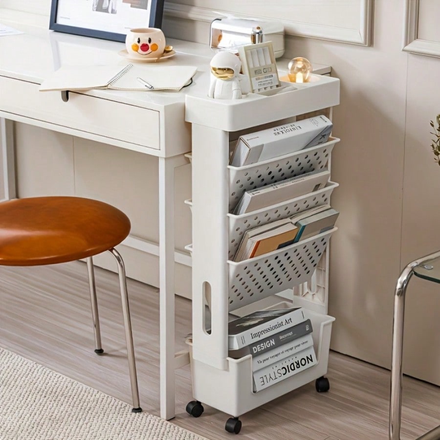 5-Tier Movable Bookshelf, Tabl - Book Cart Rolling avis et prix