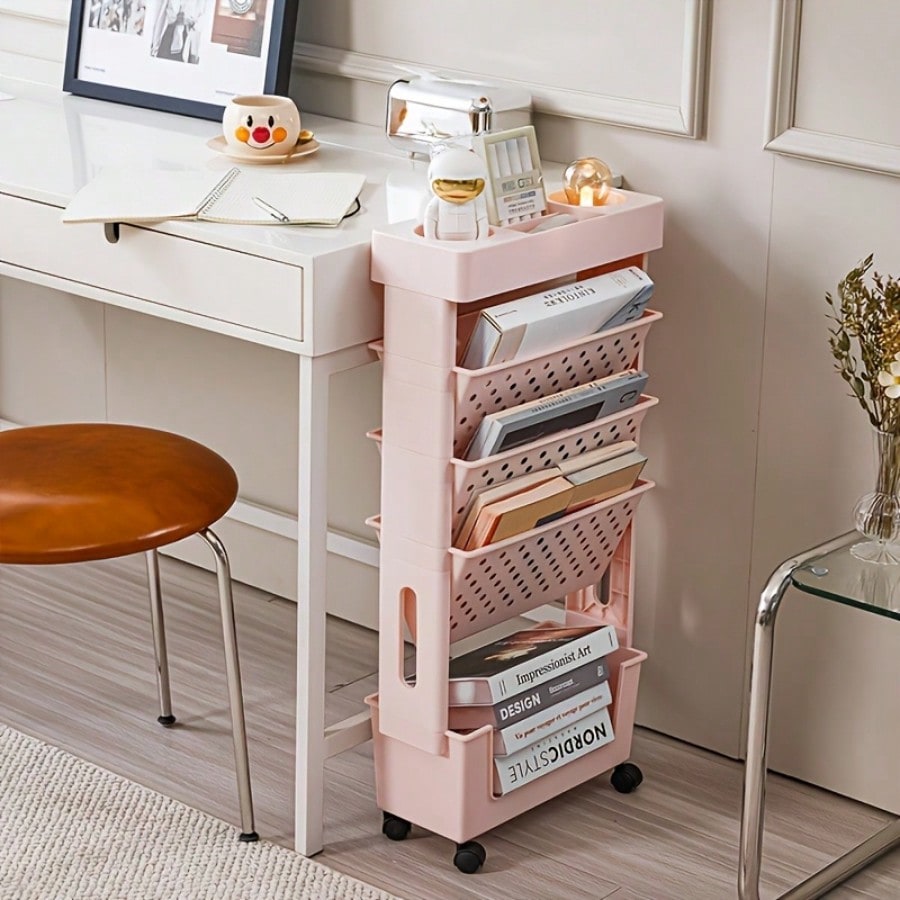 5-Tier Movable Bookshelf, Tabl - Book Cart Rolling avis et prix