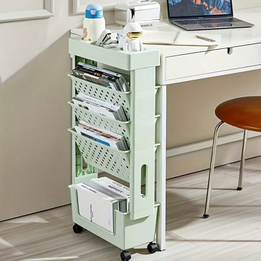 5-Tier Movable Bookshelf, Tabl - Book Cart Rolling avis et prix
